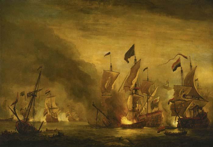 VELDE, Willem van de, the Younger The burning of the Royal James at the Battle of Solebay Germany oil painting art
